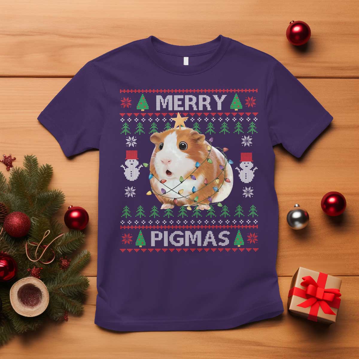 Merry Pigmas Ugly Christmas T Shirt Guinea Pig Lover TS12 Purple Print Your Wear