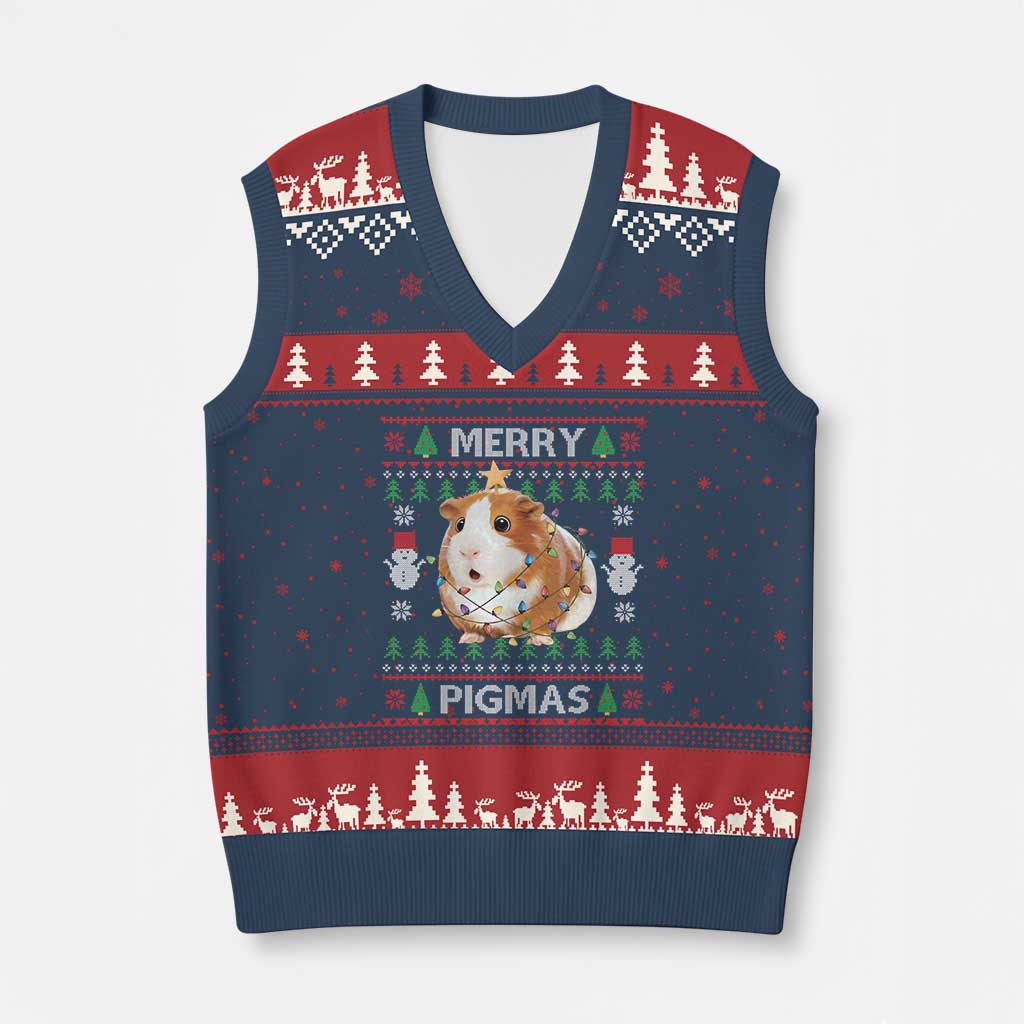Merry Pigmas Ugly Xmas V-Neck Knit Sweater Vest Guinea Pig Lover TS12 Navy Red Print Your Wear