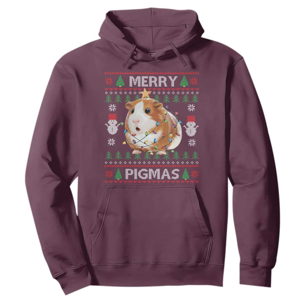 Merry Pigmas Ugly Christmas Hoodie Guinea Pig Lover TS12 Maroon Print Your Wear
