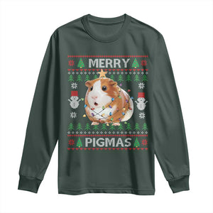 Merry Pigmas Ugly Christmas Long Sleeve Shirt Guinea Pig Lover TS12 Dark Forest Green Print Your Wear