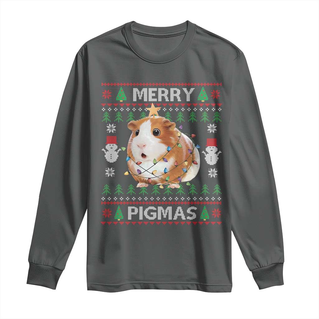 Merry Pigmas Ugly Christmas Long Sleeve Shirt Guinea Pig Lover TS12 Dark Heather Print Your Wear