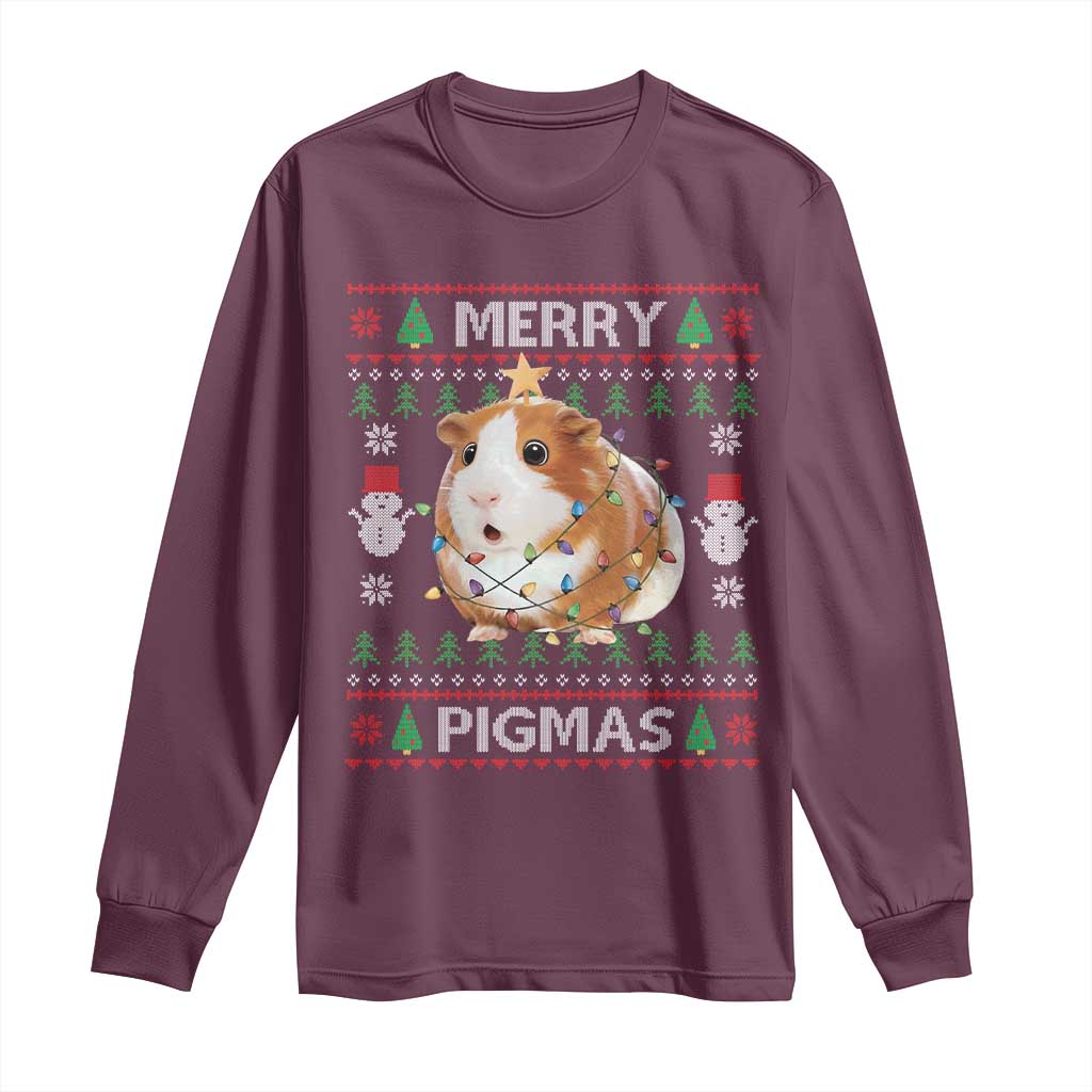 Merry Pigmas Ugly Christmas Long Sleeve Shirt Guinea Pig Lover TS12 Maroon Print Your Wear