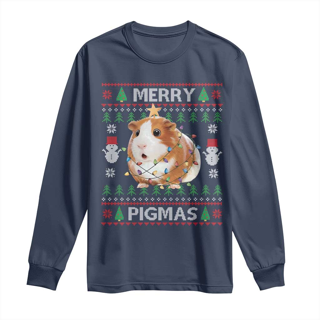 Merry Pigmas Ugly Christmas Long Sleeve Shirt Guinea Pig Lover TS12 Navy Print Your Wear
