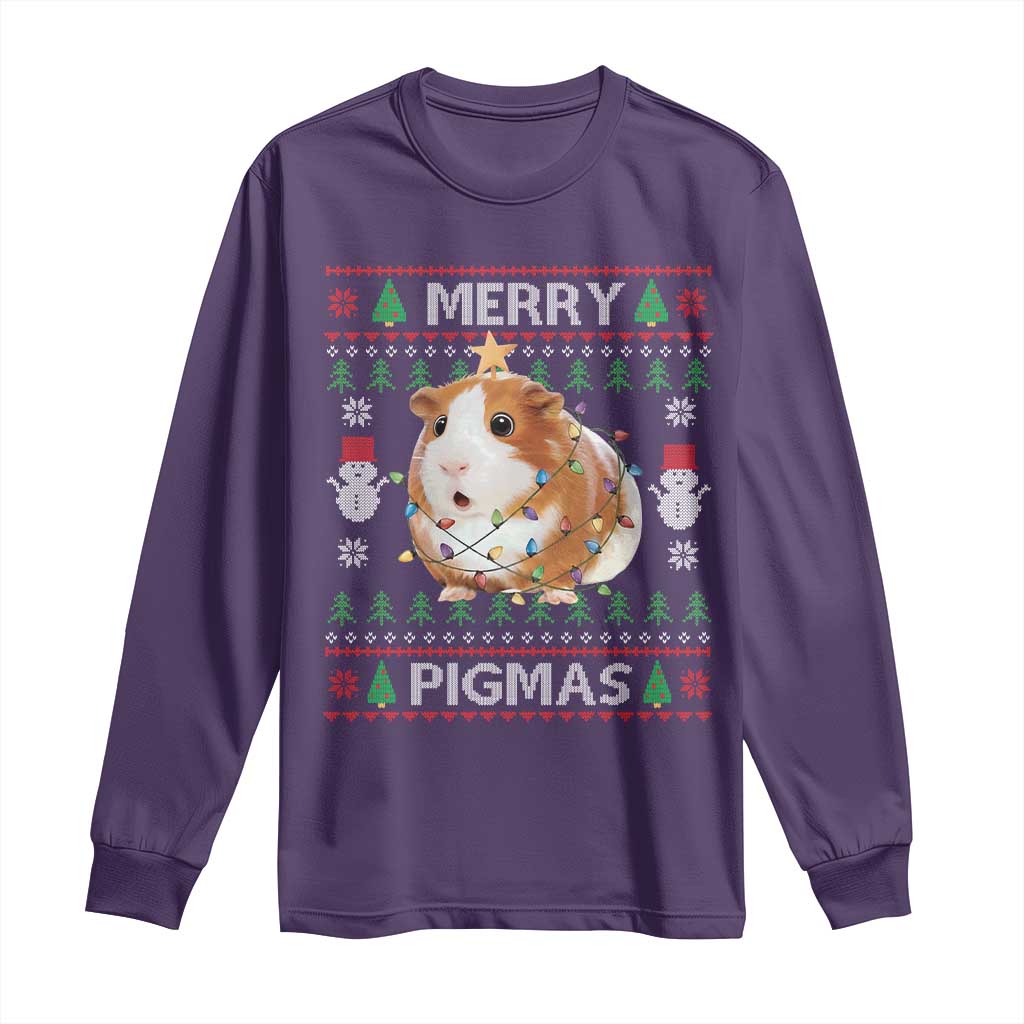 Merry Pigmas Ugly Christmas Long Sleeve Shirt Guinea Pig Lover TS12 Purple Print Your Wear