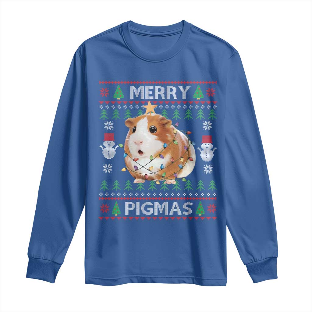 Merry Pigmas Ugly Christmas Long Sleeve Shirt Guinea Pig Lover TS12 Royal Blue Print Your Wear