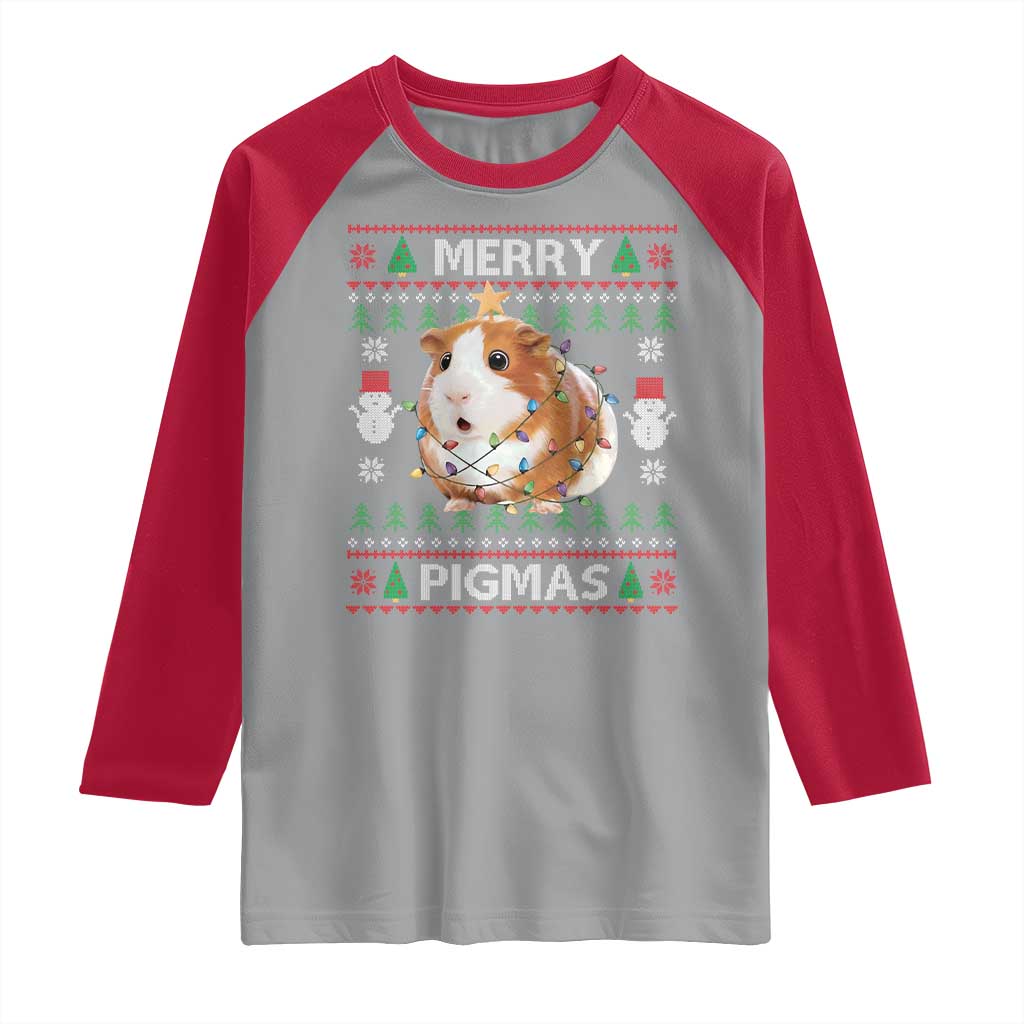 Merry Pigmas Ugly Christmas Raglan Shirt Guinea Pig Lover TS12 Sport Gray Red Print Your Wear