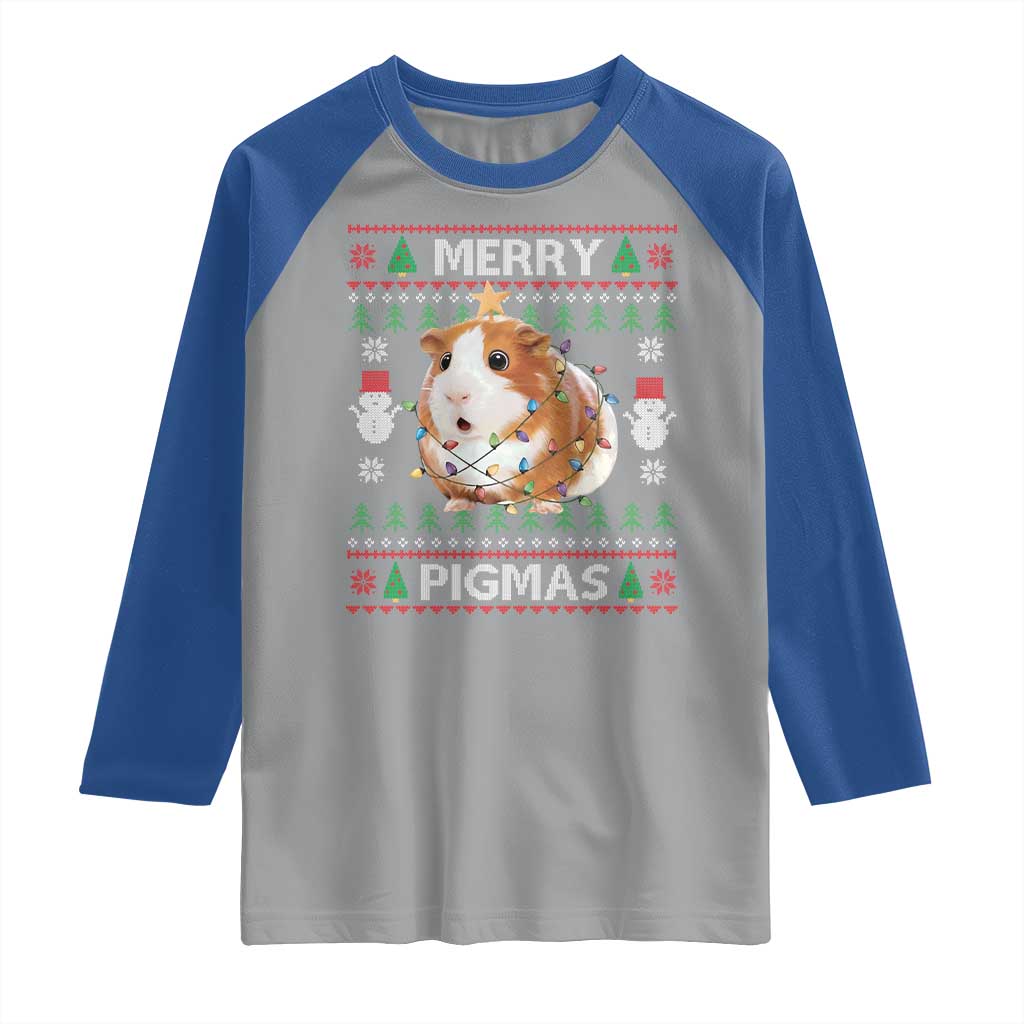 Merry Pigmas Ugly Christmas Raglan Shirt Guinea Pig Lover TS12 Sport Gray Royal Print Your Wear