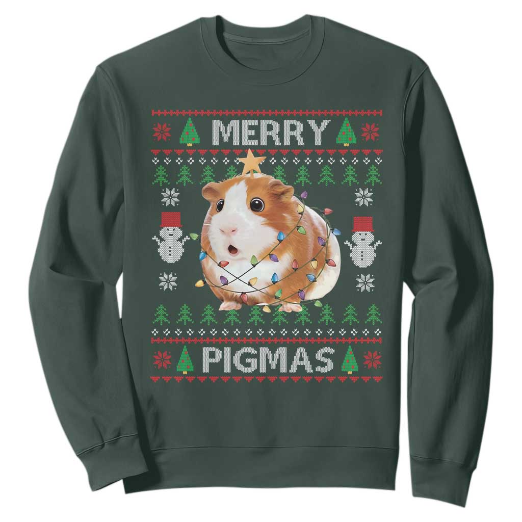 Merry Pigmas Ugly Christmas Sweatshirt Guinea Pig Lover TS12 Dark Forest Green Print Your Wear