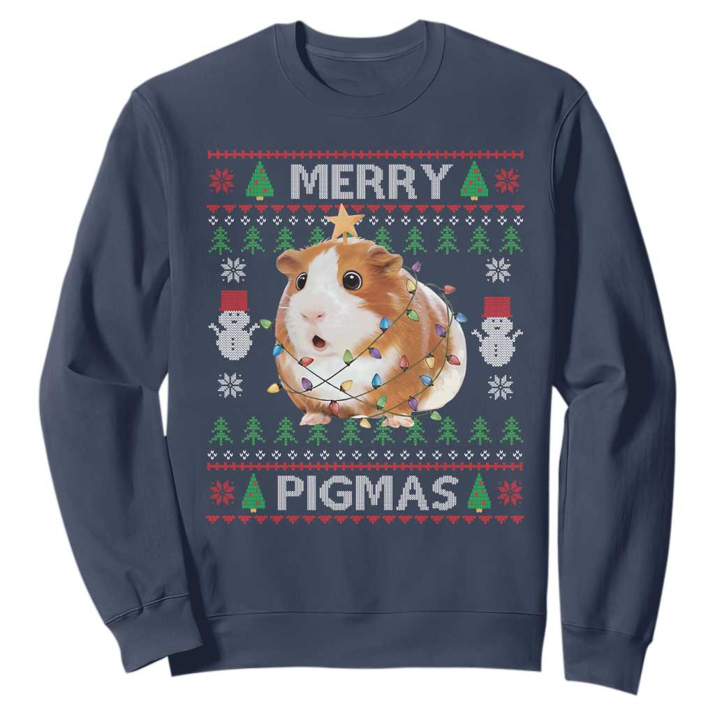 Merry Pigmas Ugly Christmas Sweatshirt Guinea Pig Lover TS12 Navy Print Your Wear