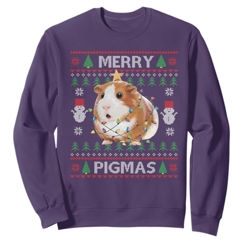 Merry Pigmas Ugly Christmas Sweatshirt Guinea Pig Lover TS12 Purple Print Your Wear