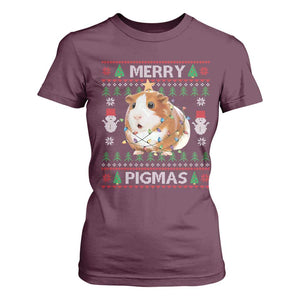 Merry Pigmas Ugly Christmas T Shirt For Women Guinea Pig Lover TS12 Maroon Print Your Wear