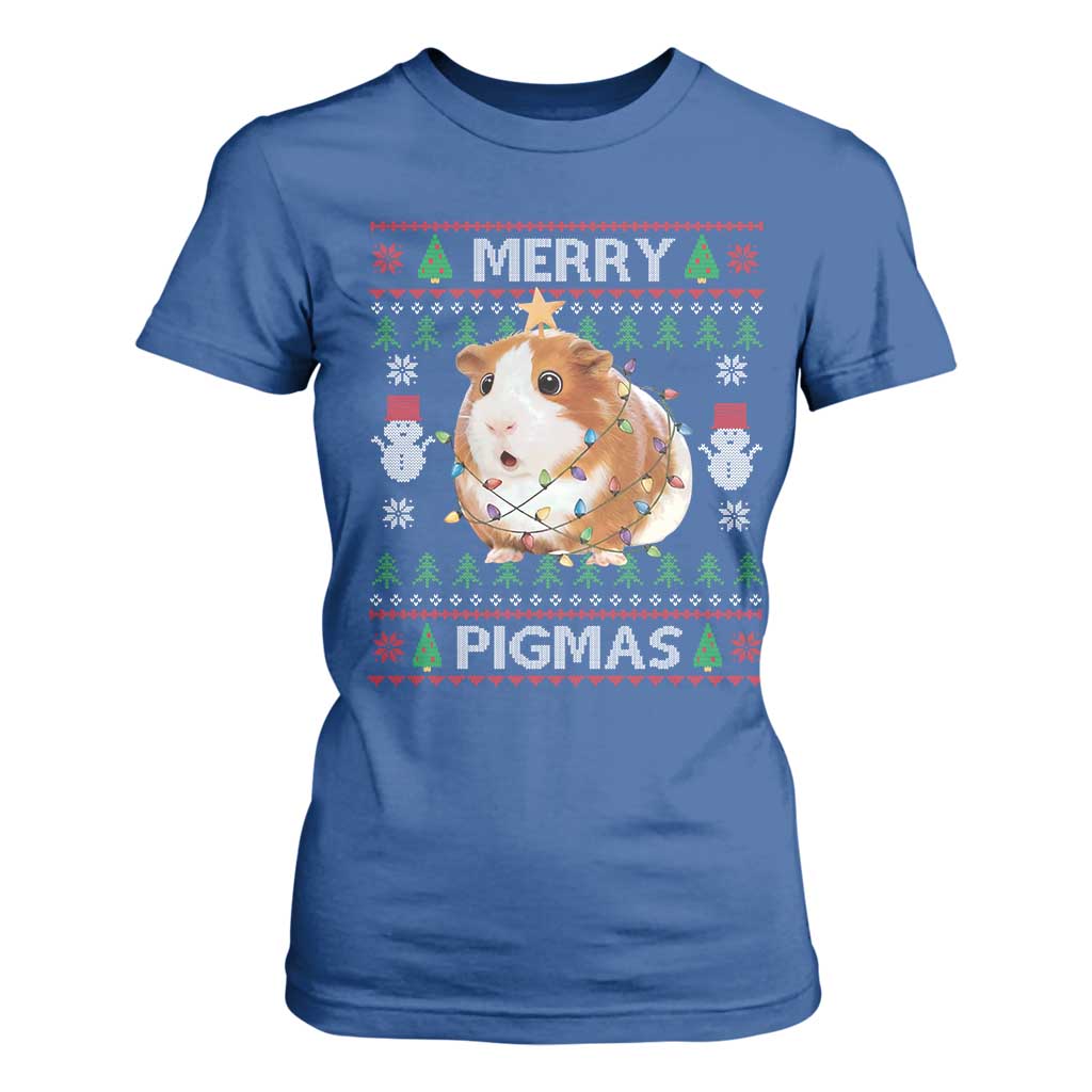 Merry Pigmas Ugly Christmas T Shirt For Women Guinea Pig Lover TS12 Royal Blue Print Your Wear
