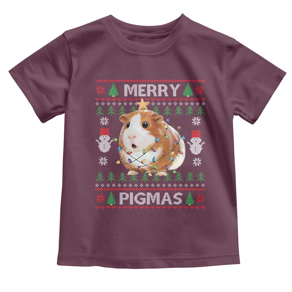 Merry Pigmas Ugly Christmas Toddler T Shirt Guinea Pig Lover TS12 Maroon Print Your Wear