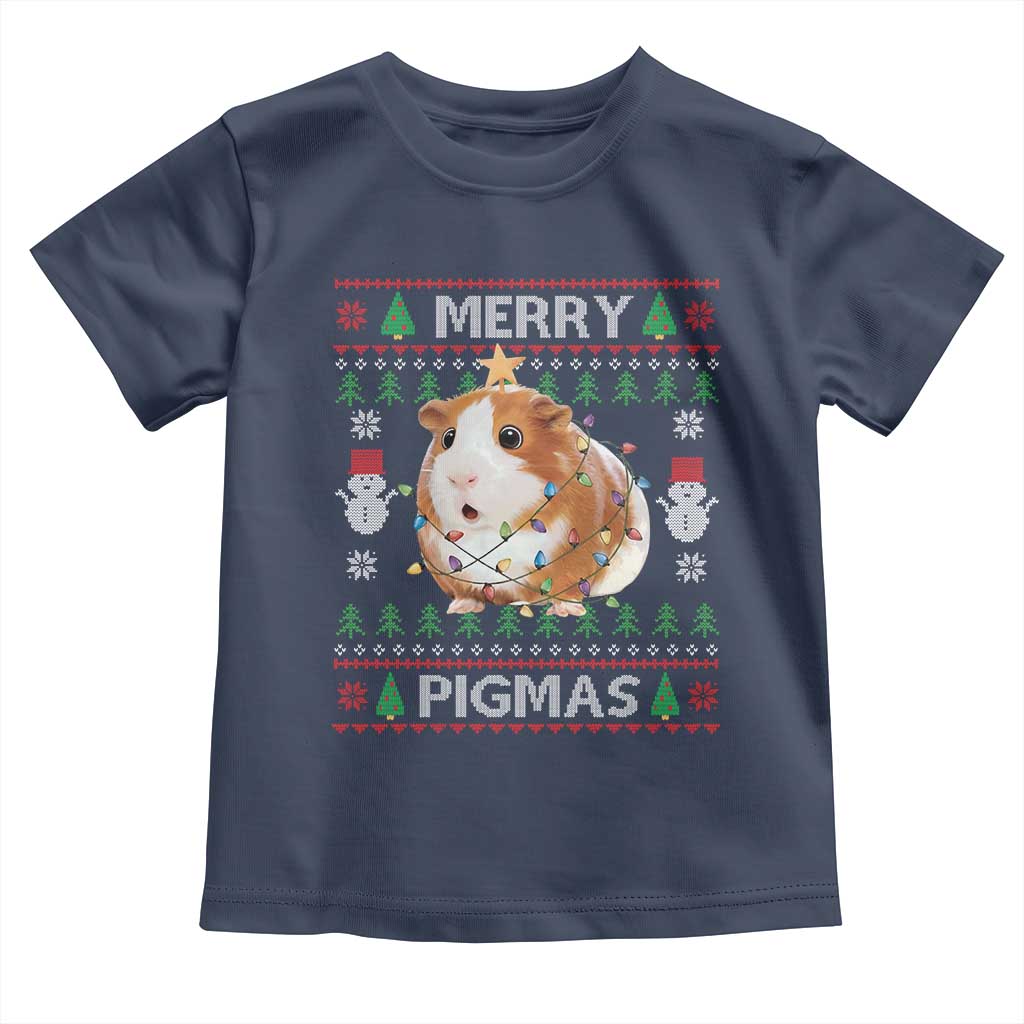 Merry Pigmas Ugly Christmas Toddler T Shirt Guinea Pig Lover TS12 Navy Print Your Wear