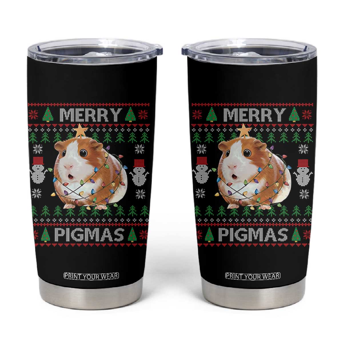 Merry Pigmas Ugly Christmas Tumbler Cup Guinea Pig Lover TS12 Black Print Your Wear