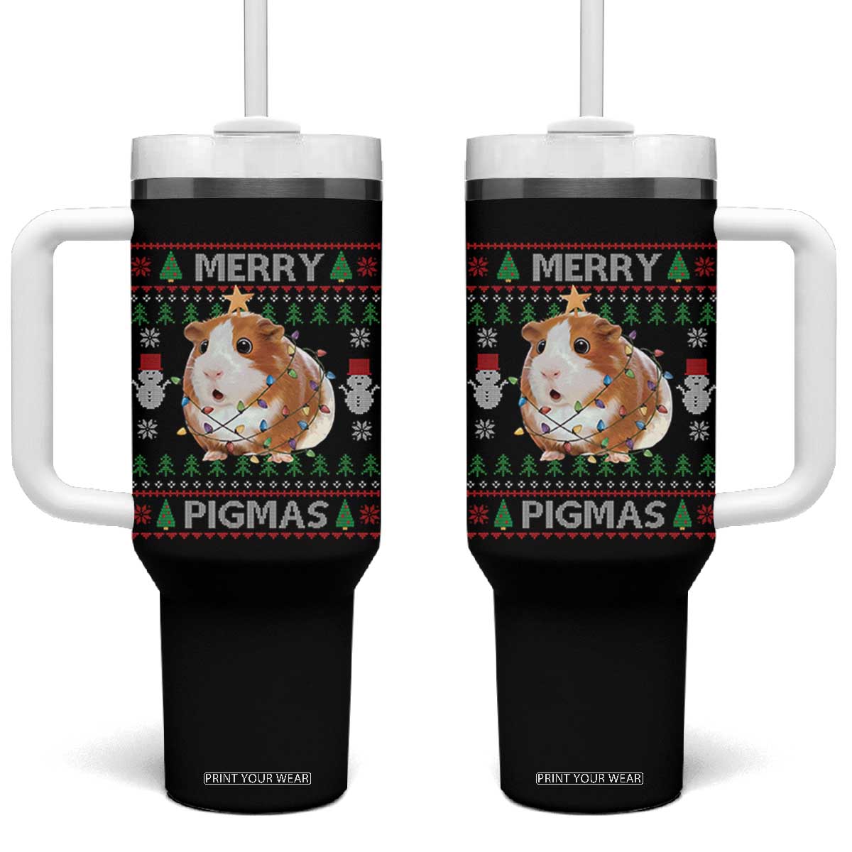 Merry Pigmas Ugly Christmas Tumbler With Handle Guinea Pig Lover TS12 One Size: 40 oz Black Print Your Wear