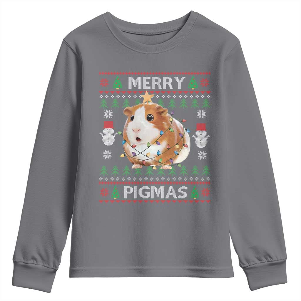 Merry Pigmas Ugly Christmas Youth Sweatshirt Guinea Pig Lover TS12 Charcoal Print Your Wear