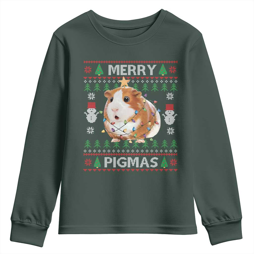 Merry Pigmas Ugly Christmas Youth Sweatshirt Guinea Pig Lover TS12 Dark Forest Green Print Your Wear