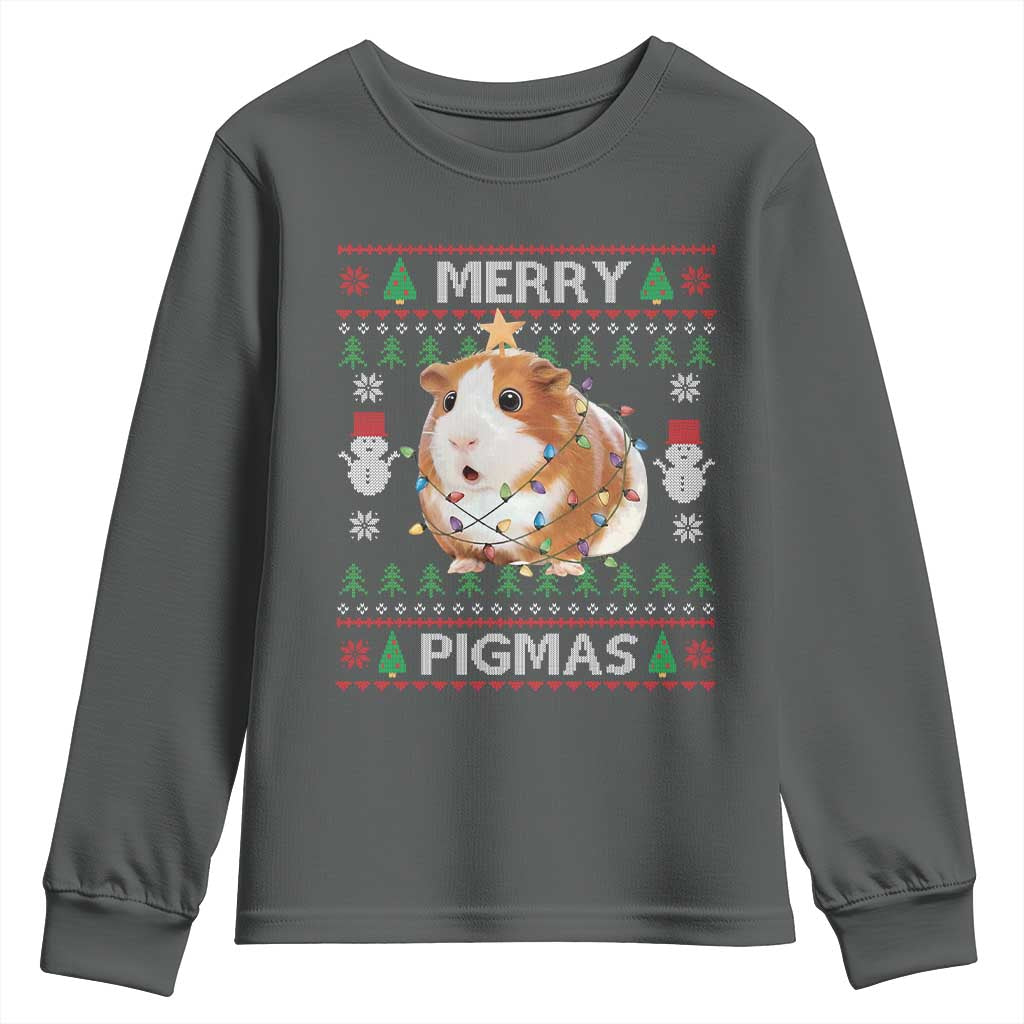Merry Pigmas Ugly Christmas Youth Sweatshirt Guinea Pig Lover TS12 Dark Heather Print Your Wear