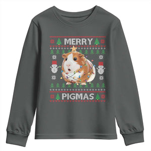 Merry Pigmas Ugly Christmas Youth Sweatshirt Guinea Pig Lover TS12 Dark Heather Print Your Wear