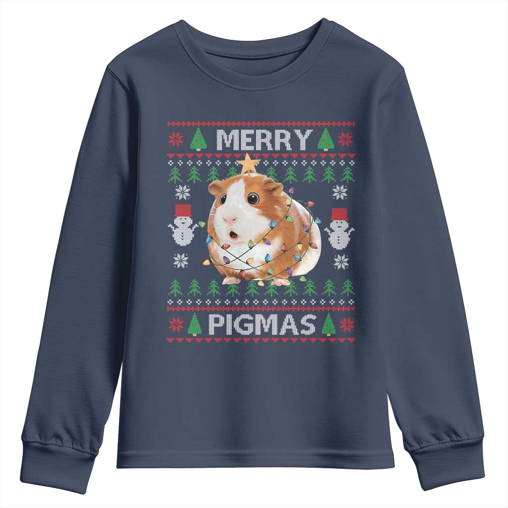 Merry Pigmas Ugly Christmas Youth Sweatshirt Guinea Pig Lover TS12 Navy Print Your Wear