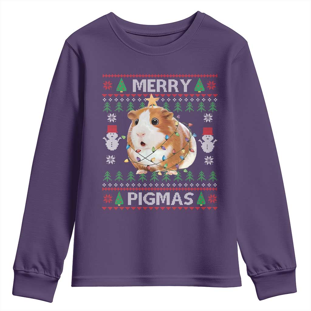 Merry Pigmas Ugly Christmas Youth Sweatshirt Guinea Pig Lover TS12 Purple Print Your Wear