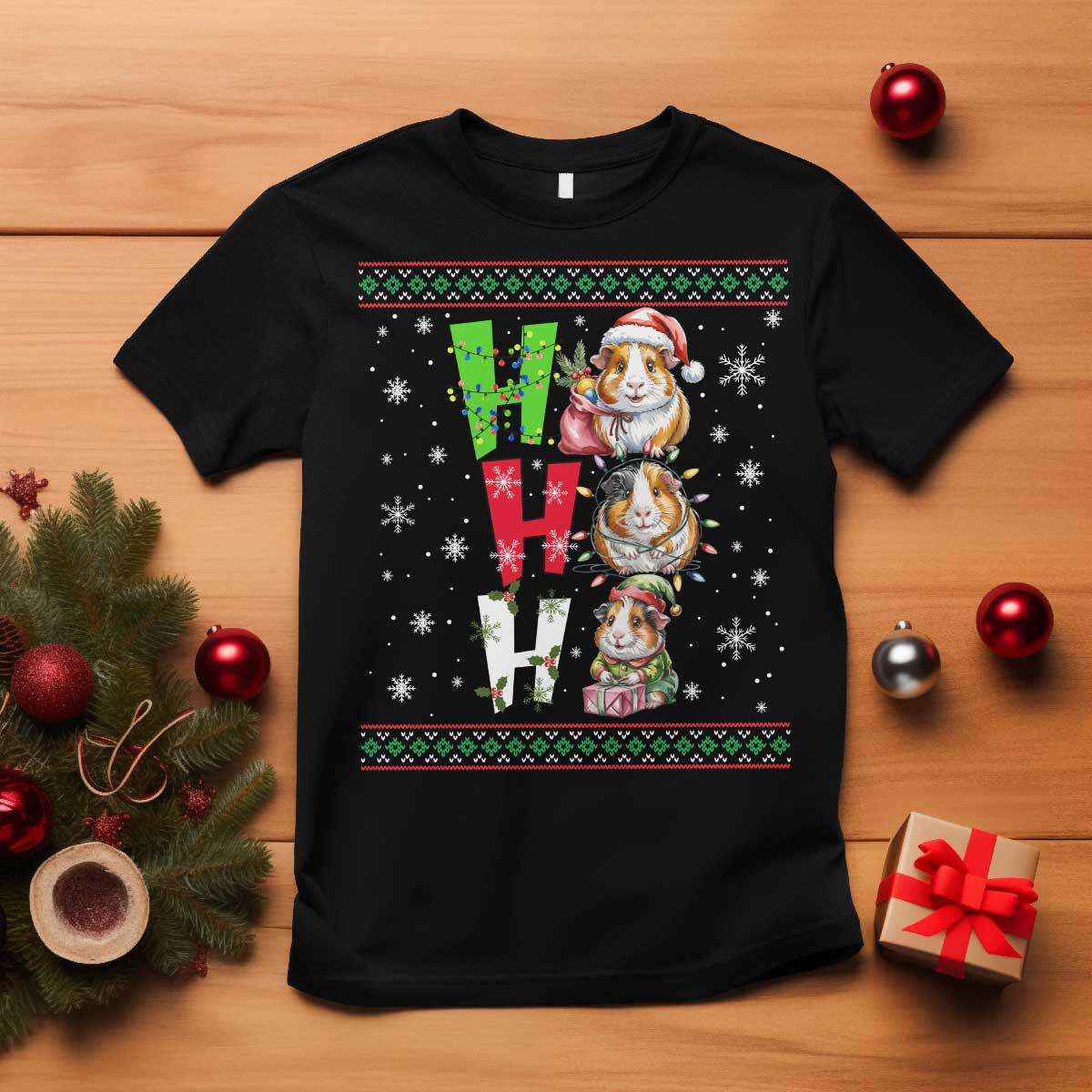 Funny Guinea Pig Ho Ho Ho Ugly Christmas Sweater T Shirt Cute Pet Lover TS12 Black Print Your Wear
