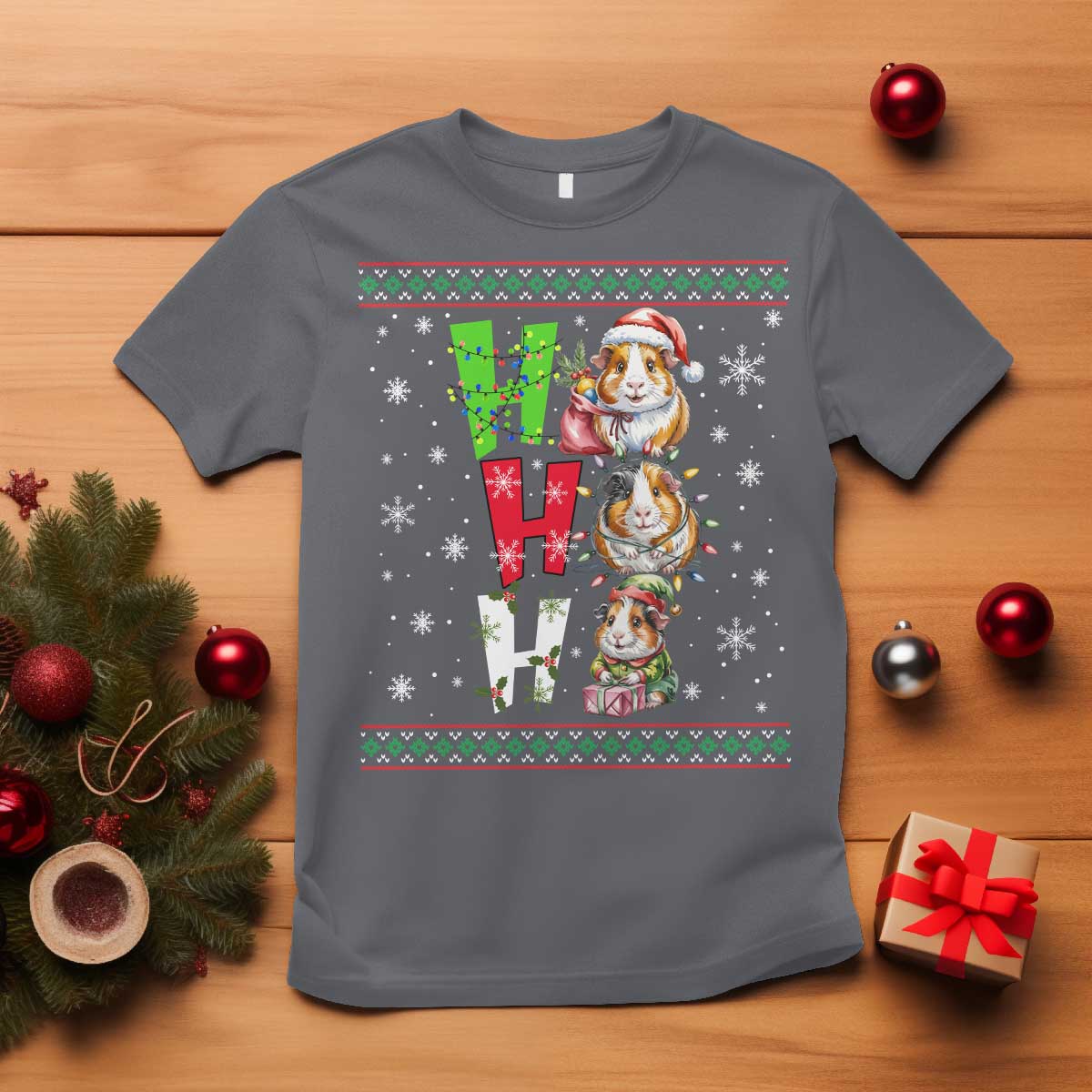 Funny Guinea Pig Ho Ho Ho Ugly Christmas Sweater T Shirt Cute Pet Lover TS12 Charcoal Print Your Wear