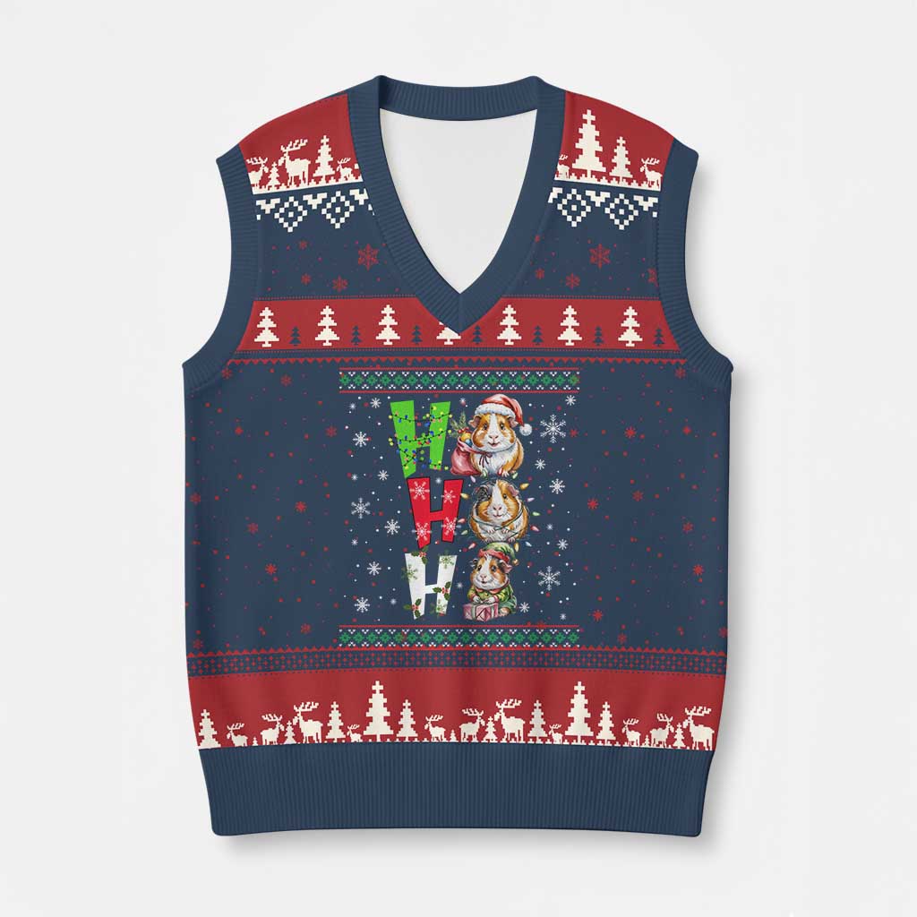 Funny Guinea Pig Ho Ho Ho Ugly Xmas Sweater V-Neck Knit Sweater Vest Cute Pet Lover TS12 Navy Red Print Your Wear