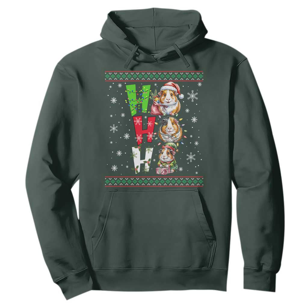 Funny Guinea Pig Ho Ho Ho Ugly Christmas Sweater Hoodie Cute Pet Lover TS12 Dark Forest Green Print Your Wear