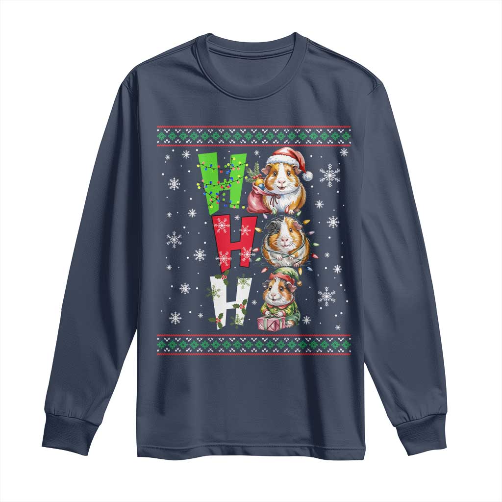 Funny Guinea Pig Ho Ho Ho Ugly Christmas Sweater Long Sleeve Shirt Cute Pet Lover TS12 Navy Print Your Wear