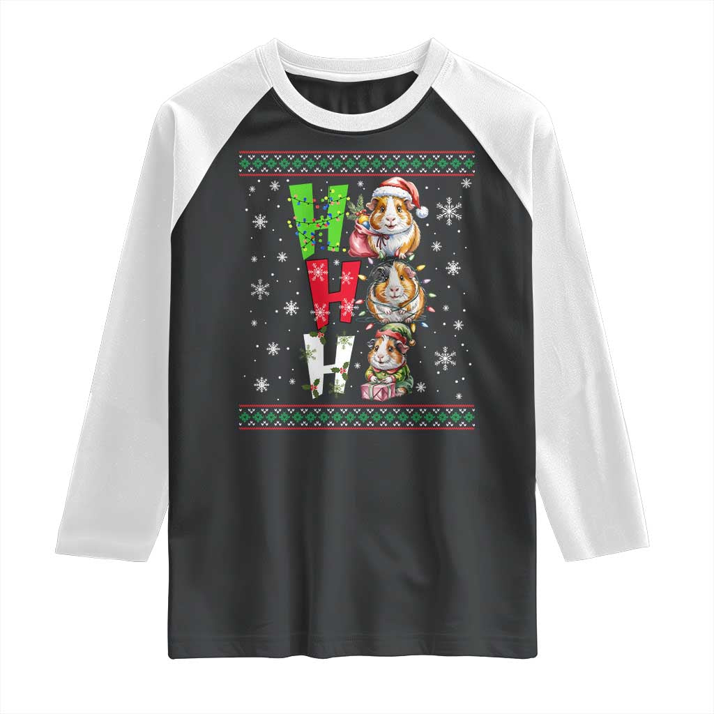 Funny Guinea Pig Ho Ho Ho Ugly Christmas Sweater Raglan Shirt Cute Pet Lover TS12 Black White Print Your Wear