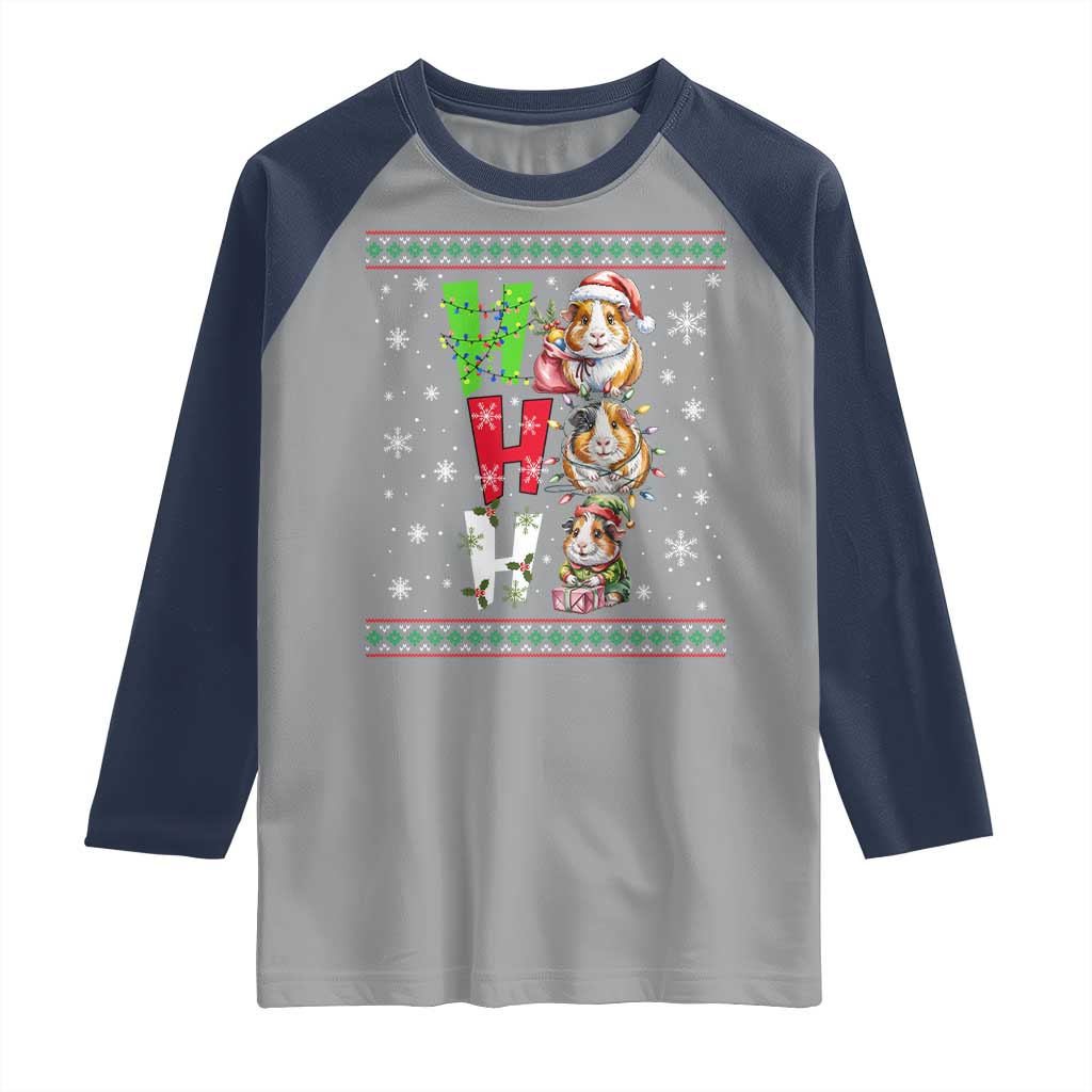 Funny Guinea Pig Ho Ho Ho Ugly Christmas Sweater Raglan Shirt Cute Pet Lover TS12 Sport Gray Navy Print Your Wear