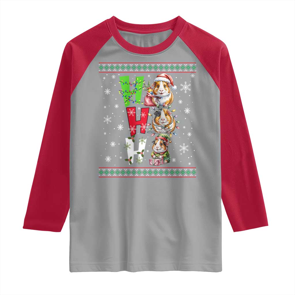 Funny Guinea Pig Ho Ho Ho Ugly Christmas Sweater Raglan Shirt Cute Pet Lover TS12 Sport Gray Red Print Your Wear