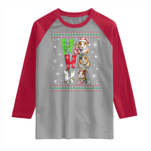 Funny Guinea Pig Ho Ho Ho Ugly Christmas Sweater Raglan Shirt Cute Pet Lover TS12 Sport Gray Red Print Your Wear