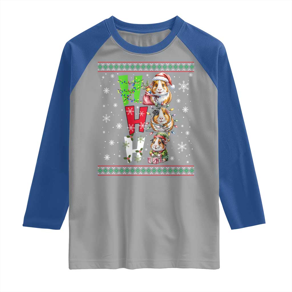 Funny Guinea Pig Ho Ho Ho Ugly Christmas Sweater Raglan Shirt Cute Pet Lover TS12 Sport Gray Royal Print Your Wear