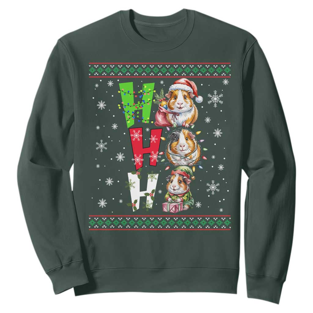 Funny Guinea Pig Ho Ho Ho Ugly Christmas Sweater Sweatshirt Cute Pet Lover TS12 Dark Forest Green Print Your Wear