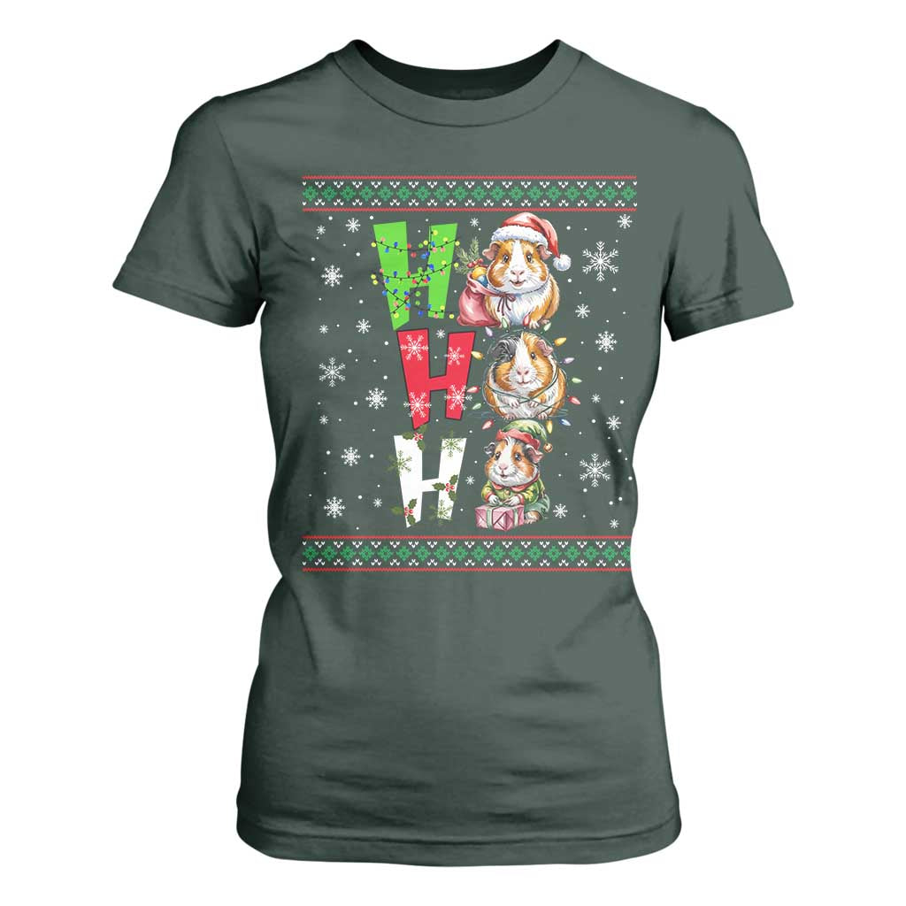 Funny Guinea Pig Ho Ho Ho Ugly Christmas Sweater T Shirt For Women Cute Pet Lover TS12 Dark Forest Green Print Your Wear