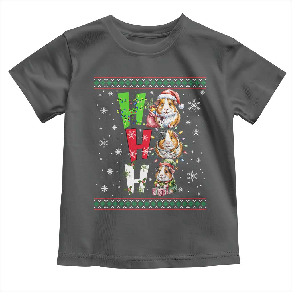 Funny Guinea Pig Ho Ho Ho Ugly Christmas Sweater Toddler T Shirt Cute Pet Lover TS12 Dark Heather Print Your Wear
