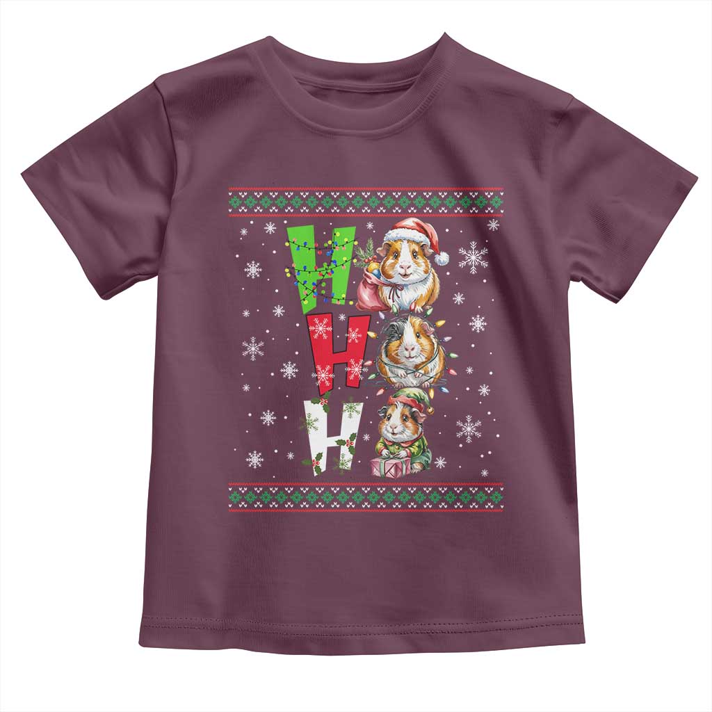 Funny Guinea Pig Ho Ho Ho Ugly Christmas Sweater Toddler T Shirt Cute Pet Lover TS12 Maroon Print Your Wear