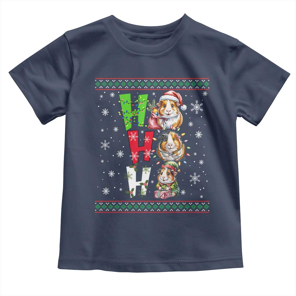 Funny Guinea Pig Ho Ho Ho Ugly Christmas Sweater Toddler T Shirt Cute Pet Lover TS12 Navy Print Your Wear