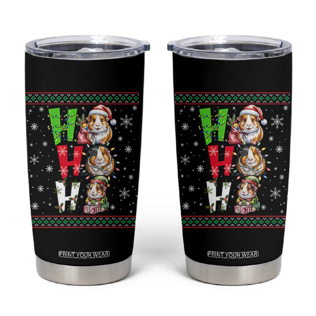Funny Guinea Pig Ho Ho Ho Ugly Christmas Sweater Tumbler Cup Cute Pet Lover TS12 Black Print Your Wear