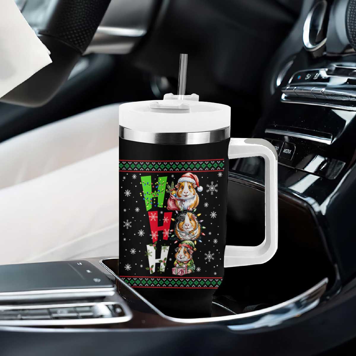 Funny Guinea Pig Ho Ho Ho Ugly Christmas Sweater Tumbler With Handle Cute Pet Lover TS12 Print Your Wear