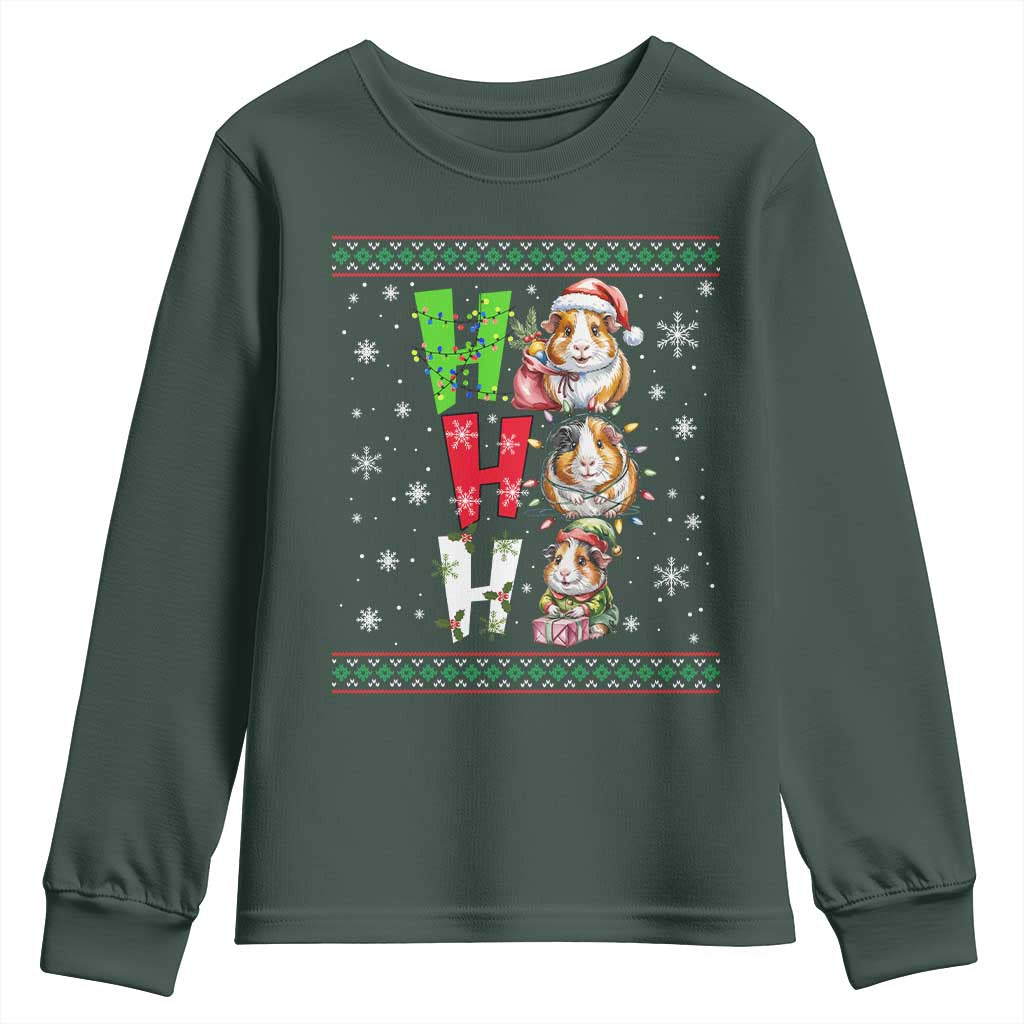 Funny Guinea Pig Ho Ho Ho Ugly Christmas Sweater Youth Sweatshirt Cute Pet Lover TS12 Dark Forest Green Print Your Wear