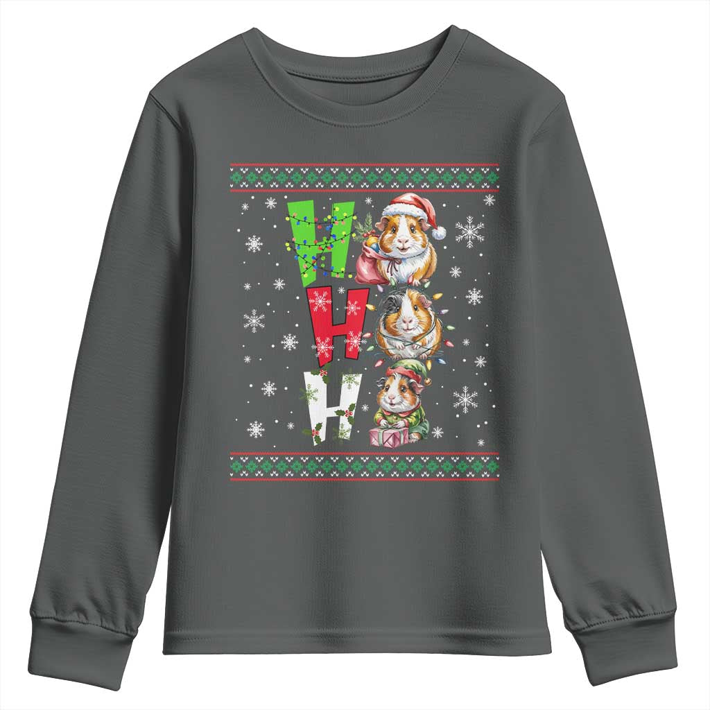 Funny Guinea Pig Ho Ho Ho Ugly Christmas Sweater Youth Sweatshirt Cute Pet Lover TS12 Dark Heather Print Your Wear