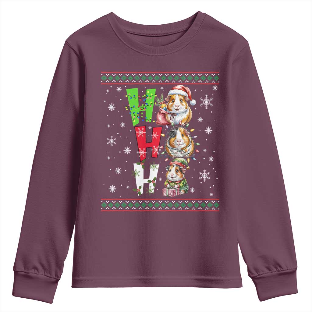 Funny Guinea Pig Ho Ho Ho Ugly Christmas Sweater Youth Sweatshirt Cute Pet Lover TS12 Maroon Print Your Wear