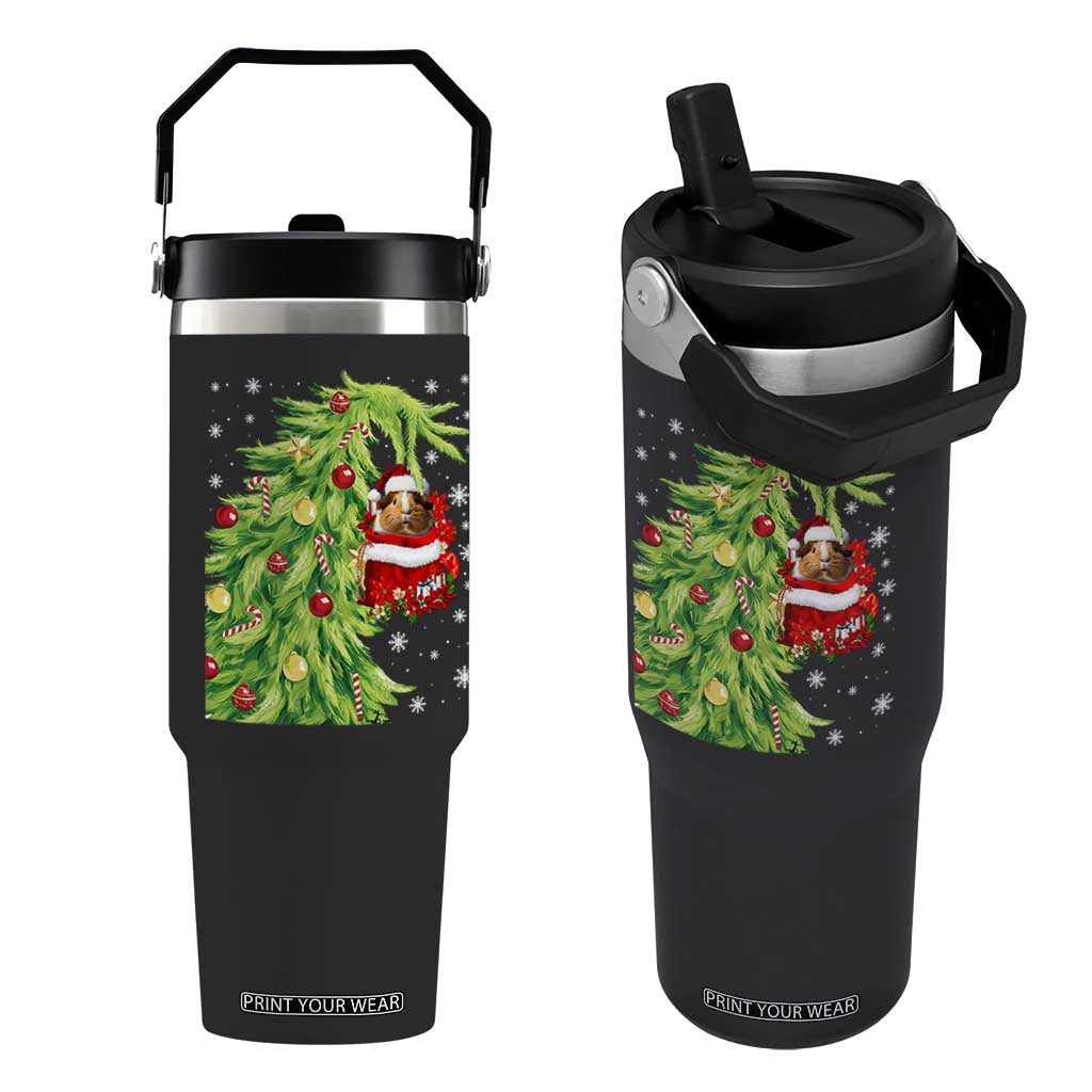 Funny Christmas Guinea In Green Hand Naughty Flip Straw Tumbler Cute Pet Lover Gift TS12 One Size: 30 oz Black Print Your Wear