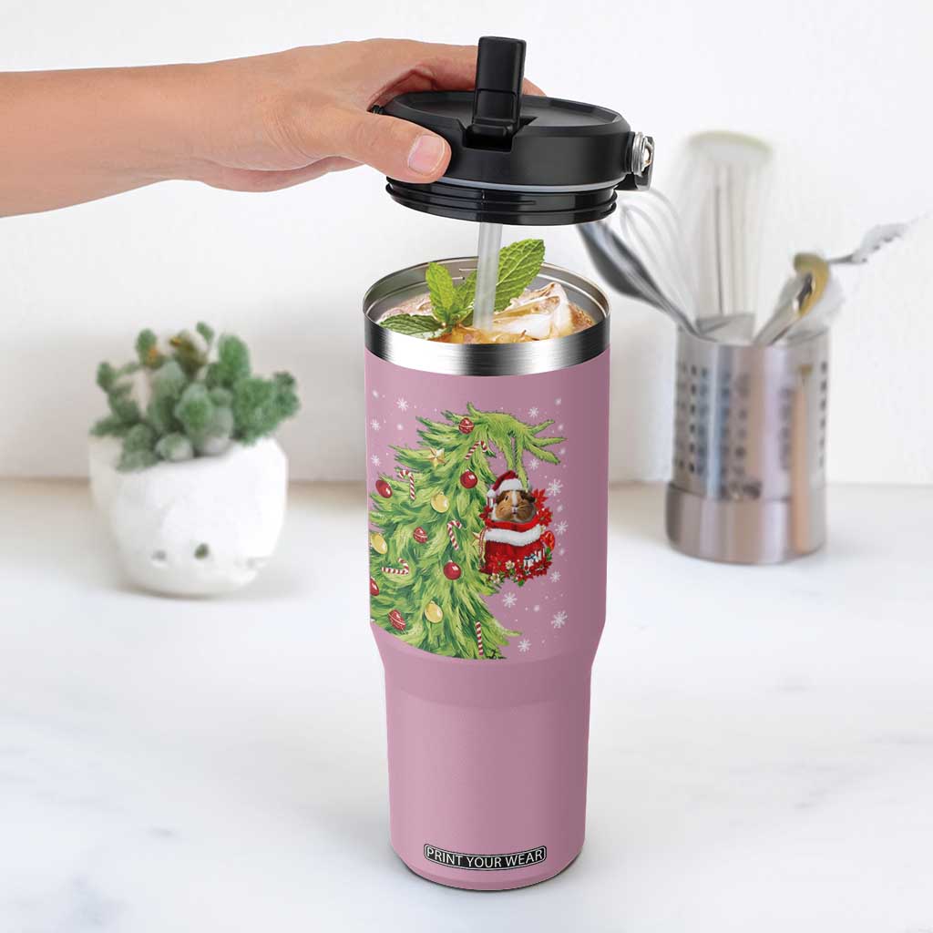 Funny Christmas Guinea In Green Hand Naughty Flip Straw Tumbler Cute Pet Lover Gift TS12 One Size: 30 oz Light Pink Print Your Wear