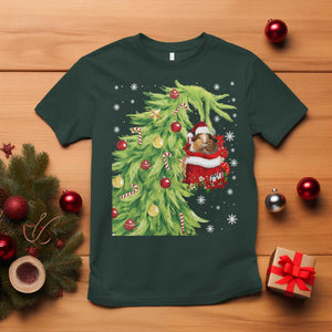 Funny Christmas Guinea In Green Hand Naughty T Shirt Cute Pet Lover Gift TS12 Dark Forest Green Print Your Wear