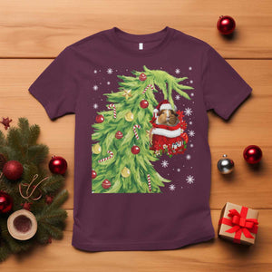 Funny Christmas Guinea In Green Hand Naughty T Shirt Cute Pet Lover Gift TS12 Maroon Print Your Wear